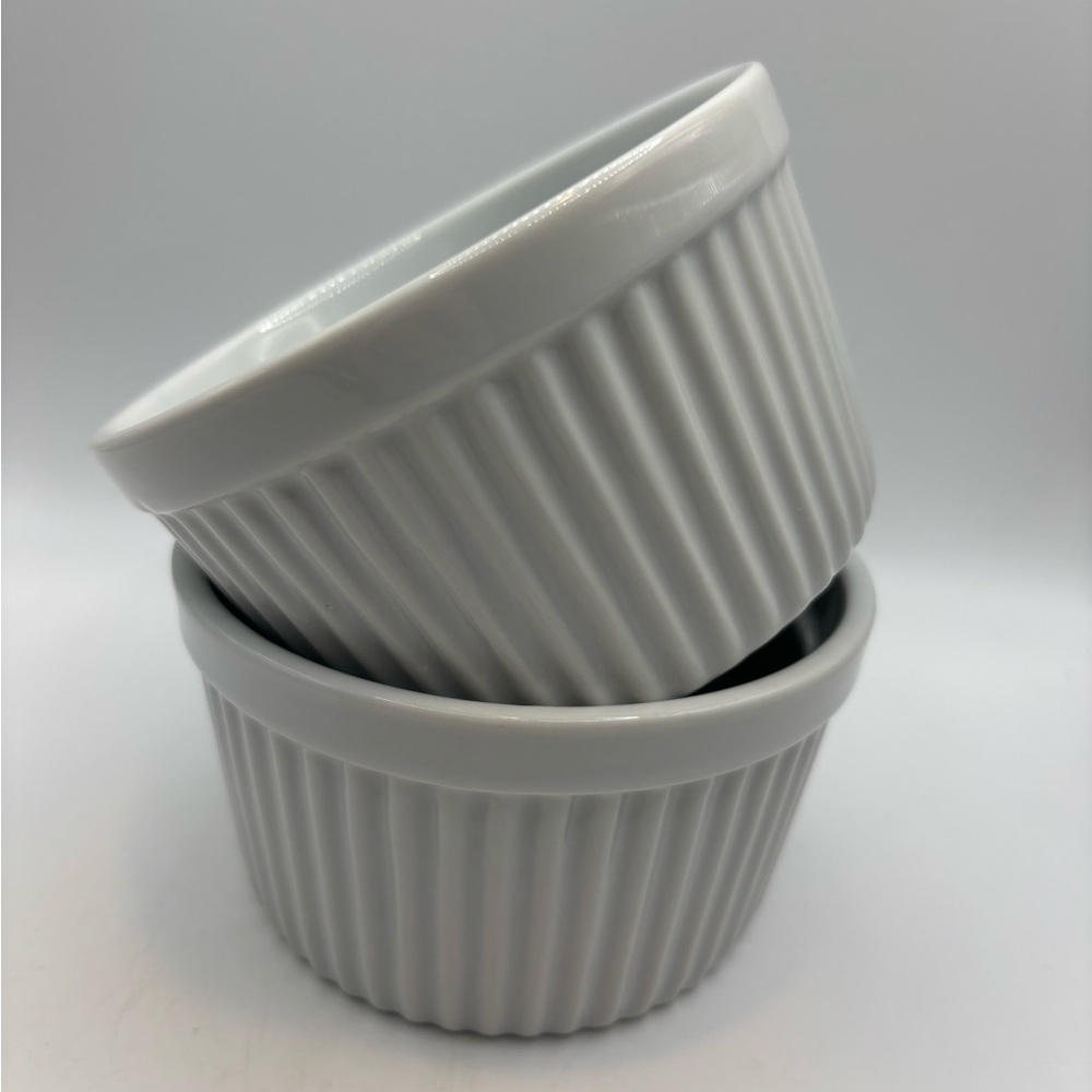 Sur La Table Set of 2 White Ramekin Bowls Ribbed 12 oz Classic